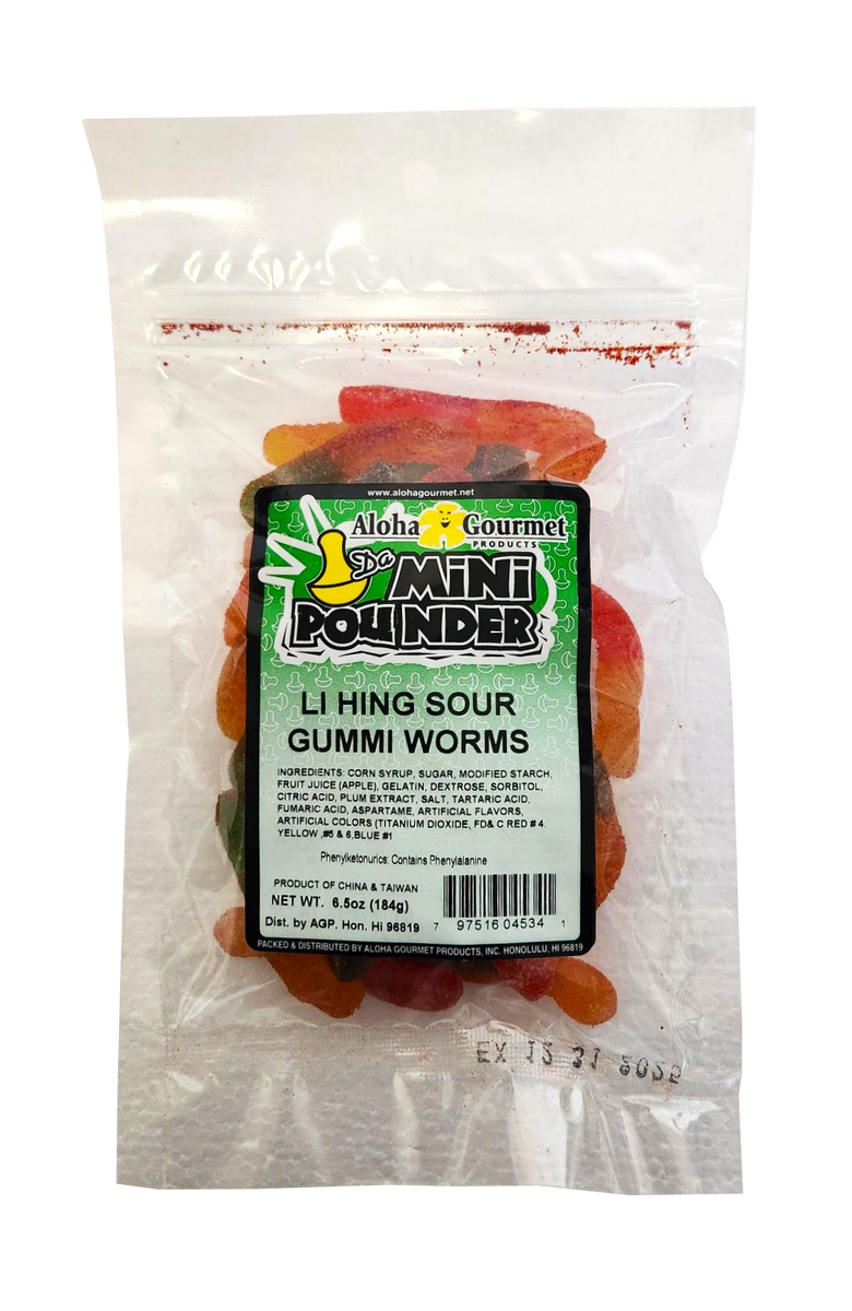 Aloha Gourmet Da Mini Pounder Li Hing Sour Gummi Worms 6.5oz (NOT