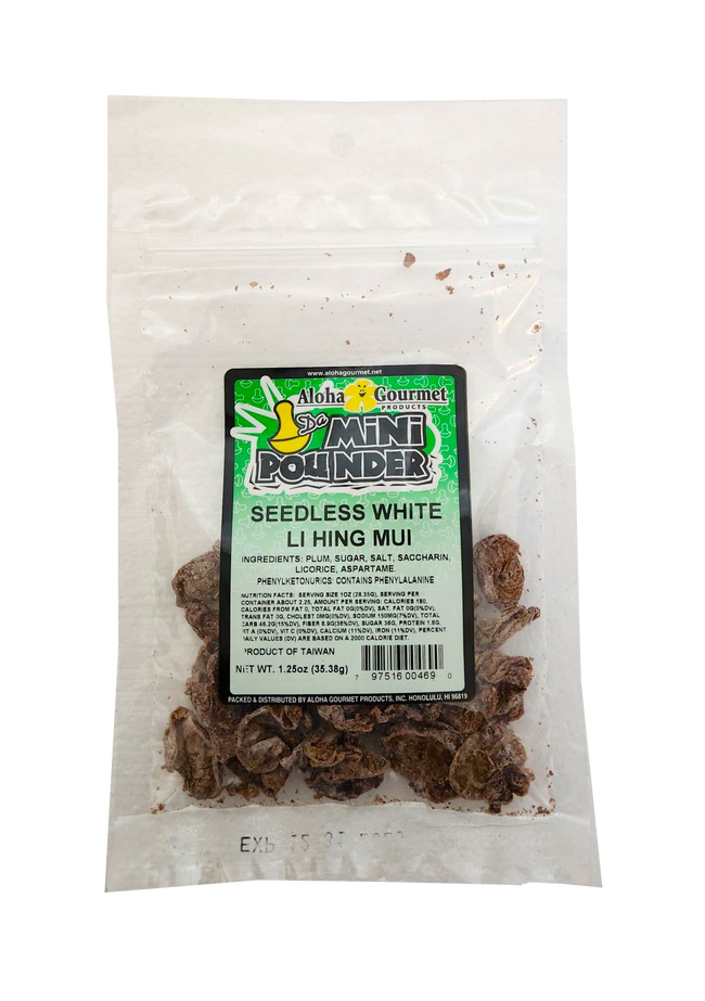 Aloha Gourmet Da Mini Pounder Seedless White Li Hing Mui 2oz (NOT FOR SALE TO CALIFORNIA)