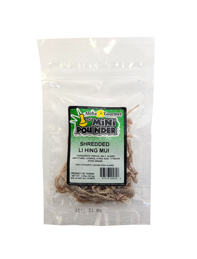 Aloha Gourmet Da Mini Pounder Shredded Li Hing Mui 2.25oz (NOT FOR SALE TO CALIFORNIA)
