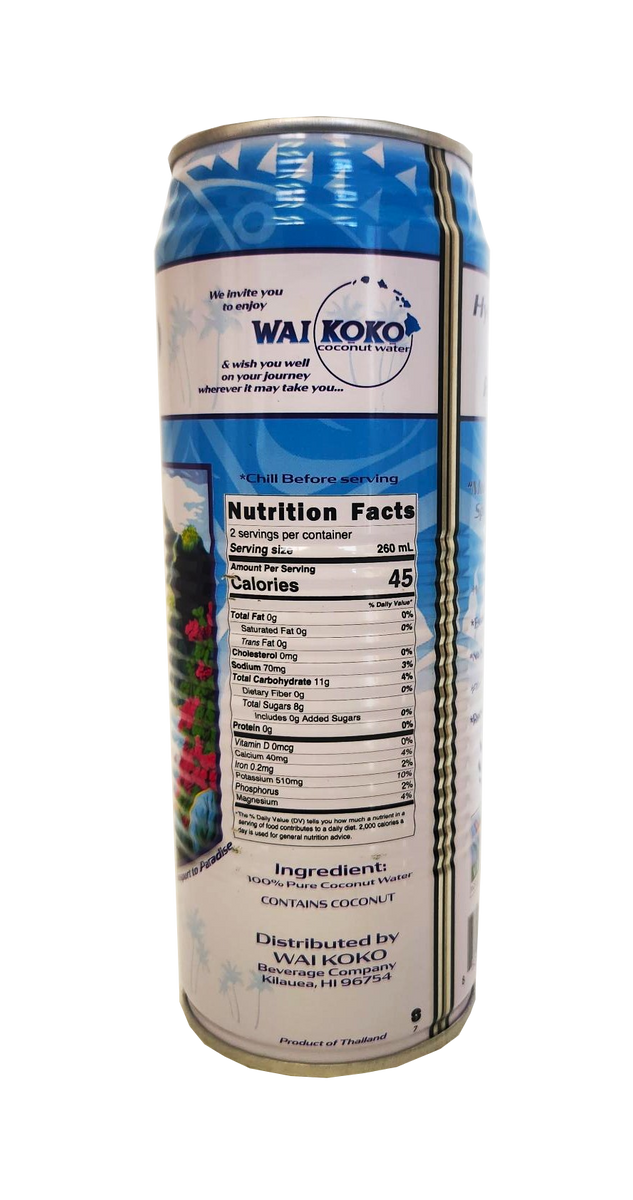 Wai Koko Coconut Water 100% Pure 17.5 oz– Hawaii Food To You