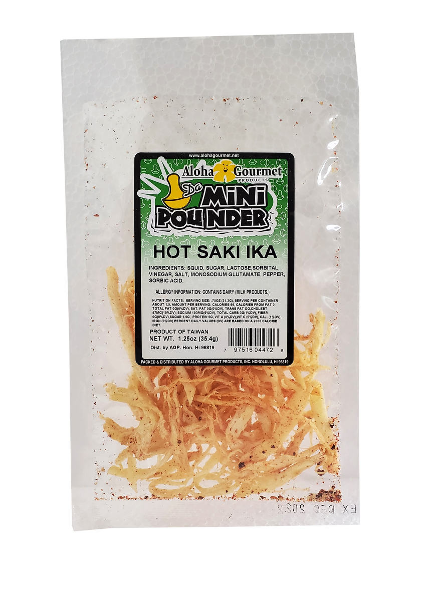 アニミューン５袋　sakie Aloha Gourmet Da Mini Pounder Hot Saki Ika 1.25oz– Hawaii Food To You