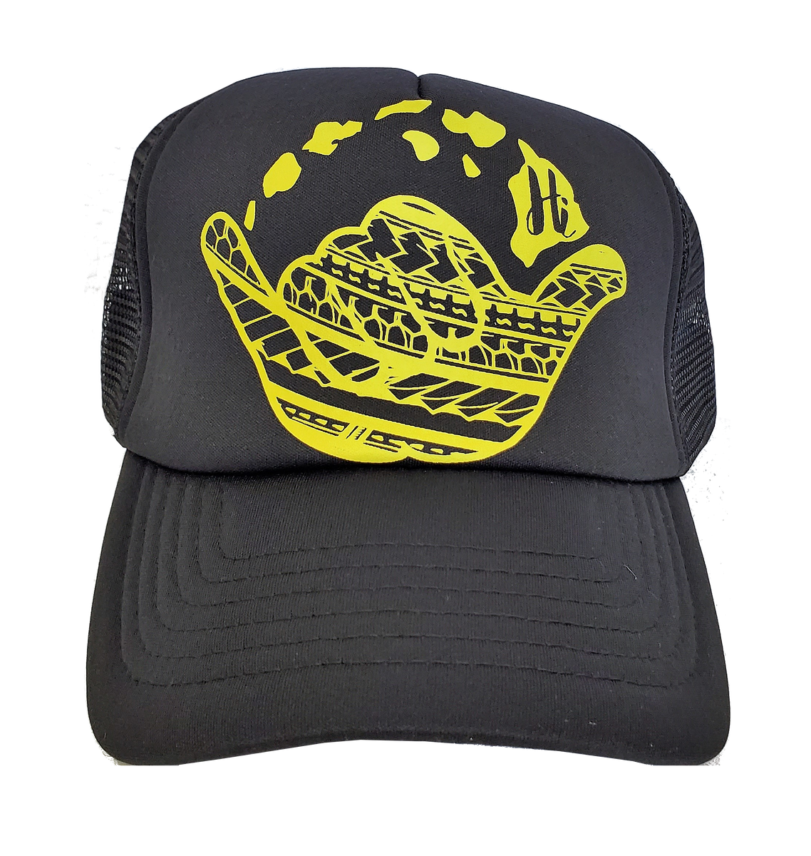Hawaiian Headwear Tribal Shaka Hawaiian Islands Foam Trucker Hat Yellow