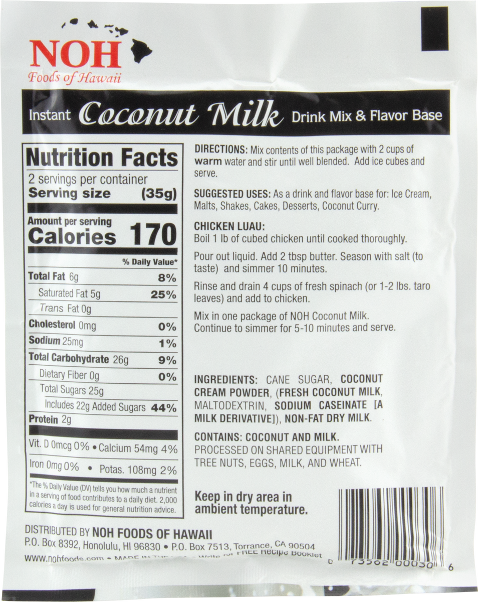 NOH Hawaiian Coconut Milk 2.5oz Powder Hawaii Food To You