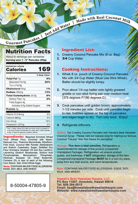 Hawaii's Best Hawaiian Creamy Coconut Pancake Mix 8oz