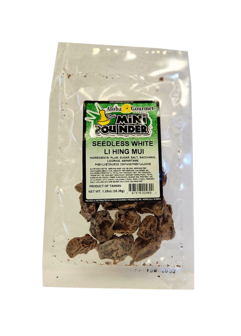 Aloha Gourmet Da Mini Pounder Seedless White Li Hing Mui 2oz (NOT FOR SALE TO CALIFORNIA)