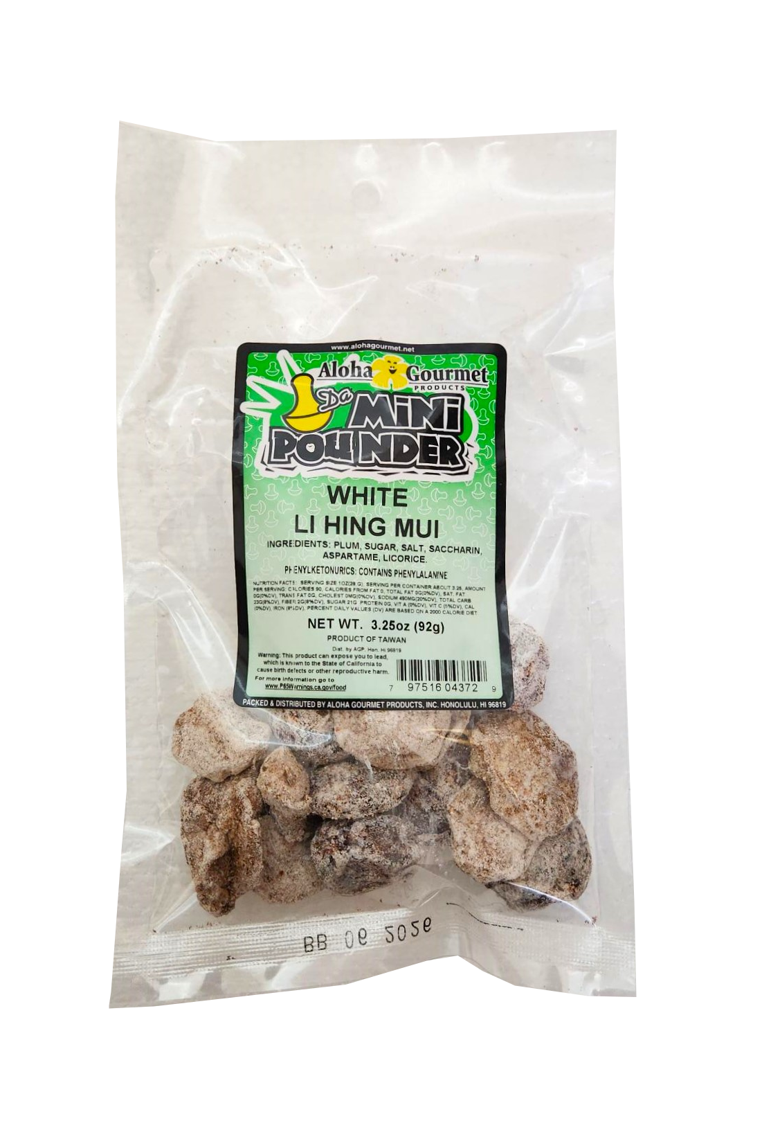 Aloha Gourmet Da Mini Pounder White Li hing Mui 3.25oz (NOT FOR