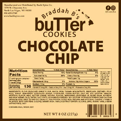 Braddah B's Butter Cookies - Chocolate Chip 8oz.