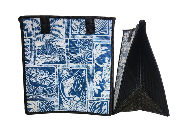 Tropical Paper Garden Hawaiian Hot/Cold Reusable Medium Bag - HARBOR NAVY MED