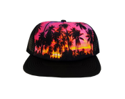 Hawaiian Headwear Foam Photo Sunset Trucker Hat - Black