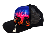 Hawaiian Headwear Front Photo Sunset Foam Trucker Hat - Black