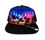 Hawaiian Headwear Front Photo Sunset Foam Trucker Hat - Black