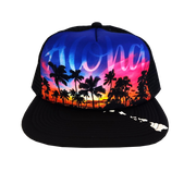 Hawaiian Headwear Front Photo Sunset Foam Trucker Hat - Black