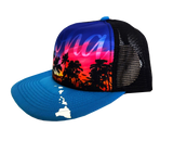 Hawaiian Headwear Front Photo Sunset Foam Trucker Hat - Blue