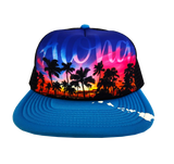 Hawaiian Headwear Front Photo Sunset Foam Trucker Hat - Blue