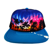 Hawaiian Headwear Front Photo Sunset Foam Trucker Hat - Blue