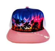 Hawaiian Headwear Front Photo Sunset Foam Trucker Hat - Pink