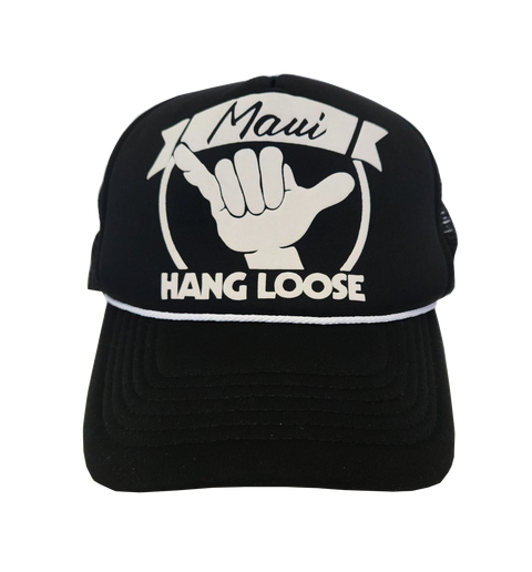 Hawaiian Headwear Hang Loose Maui Foam Trucker Hat - Black