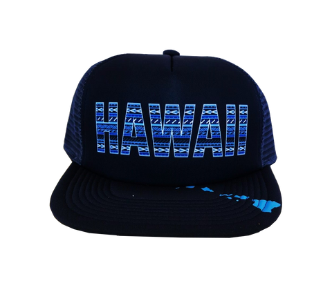 Hawaiian Headwear Tribal Hawaii Foam Trucker Hat - Blue