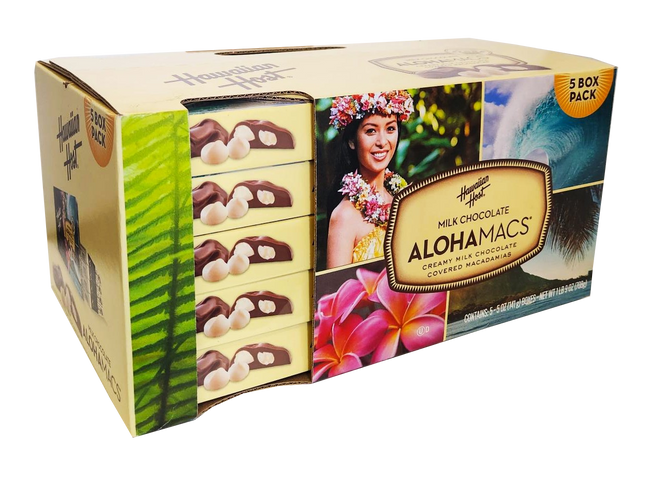 Hawaiian Host Milk Chocolate "ALOHAMACS" Creamy Milk Chocolate Covered Macadamias 5 Pack/5oz