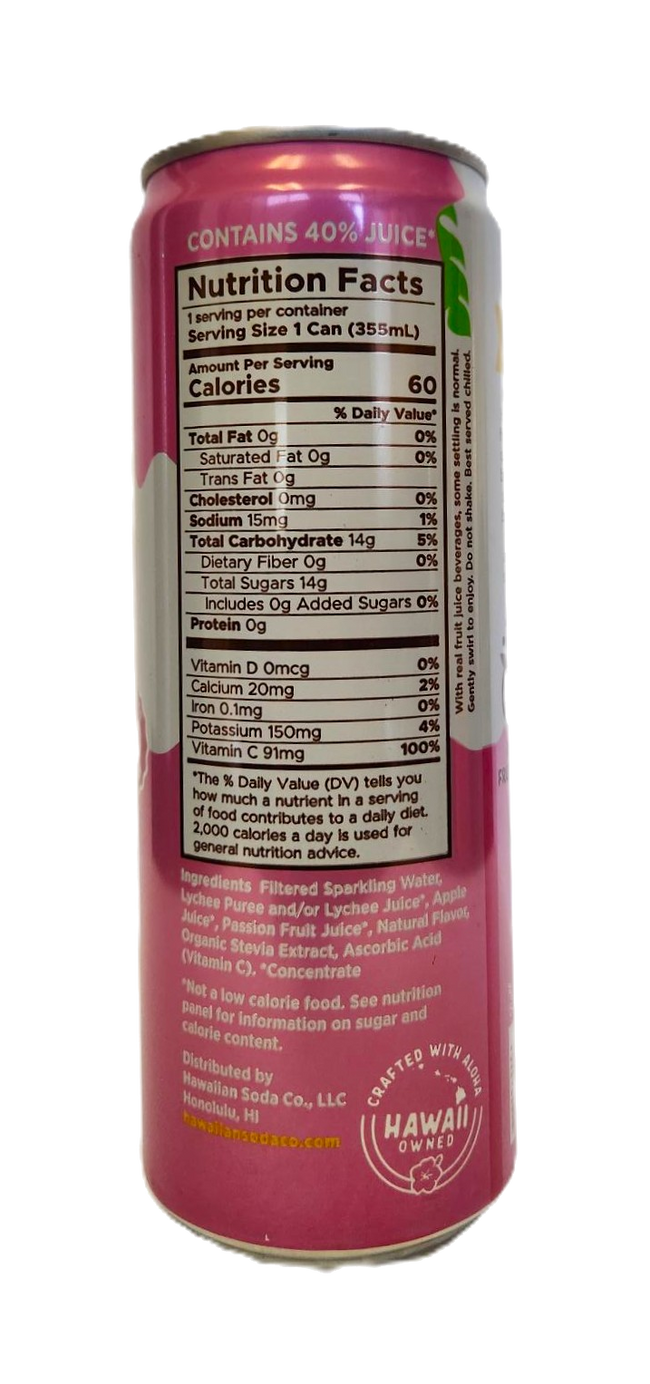 Hawaiian Soda Co. Sparkling Soda 12oz. - Lilikoi Lychee
