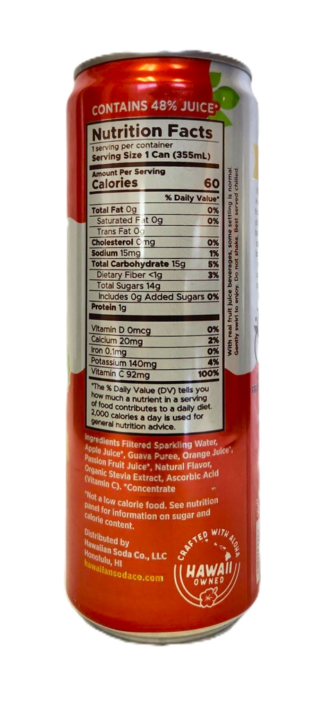 Hawaiian Soda Co. Sparkling Soda 12oz. - Passion Orange Guava