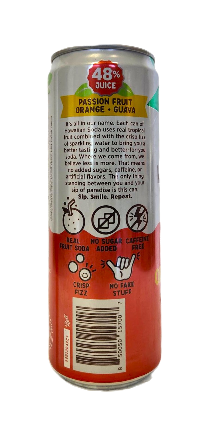 Hawaiian Soda Co. Sparkling Soda 12oz. - Passion Orange Guava