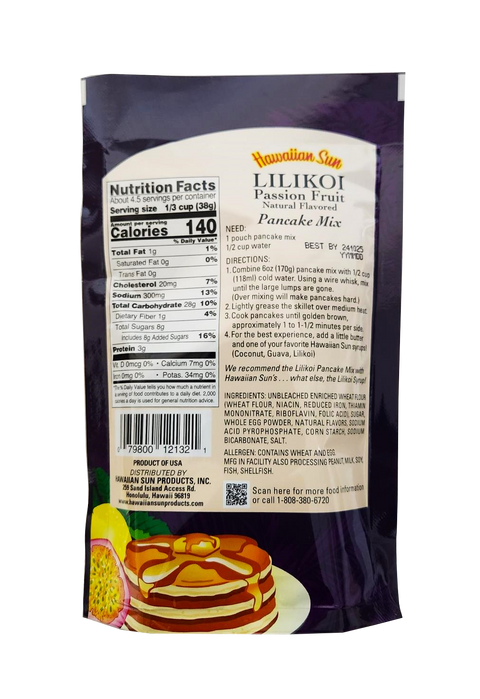 Hawaiian Sun Pancake Mix - Lilikoi Passion Fruit 6oz