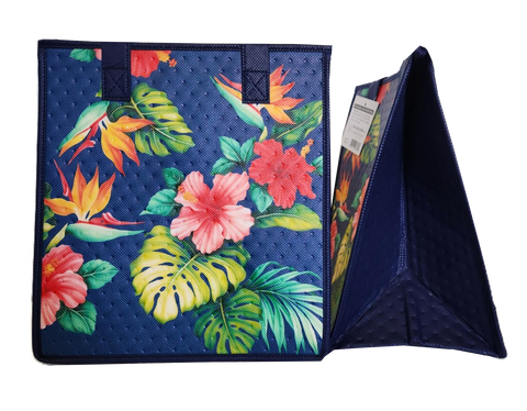 Tropical Paper Garden Hawaiian Hot/Cold Reusable Medium Bag - HEIRBLOOM NAVY MED
