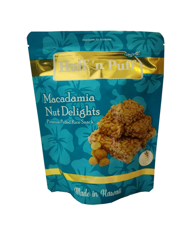 Huff 'N Puff Macadamia Nut Delights Premium Puffed Rice Snacks 5 oz