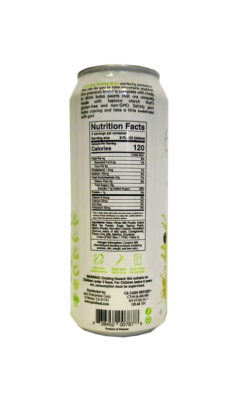 JANS Boba Milk Tea Matcha 16.9 oz