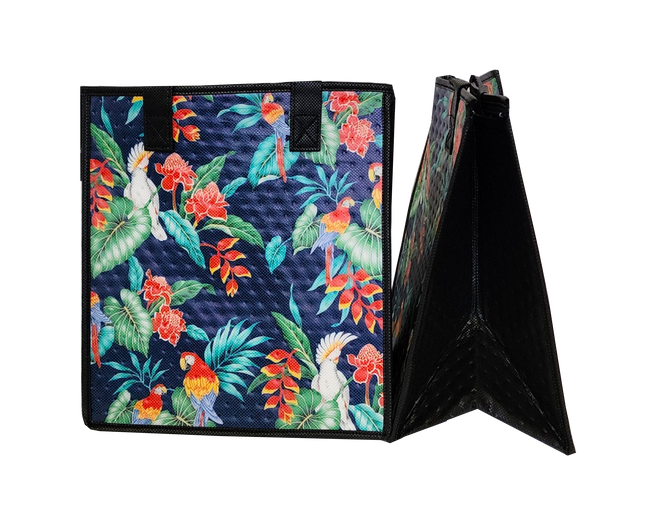 Tropical Paper Garden Hawaiian Hot/Cold Reusable Medium Bag - PARROTDISE NAVY