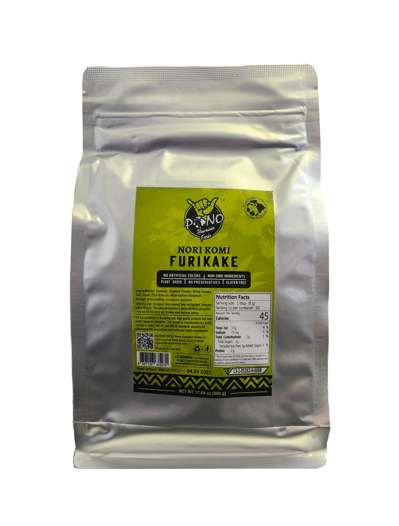 Pono Hawaiian Foods Nori Komi Furikake Food Service 17.64oz