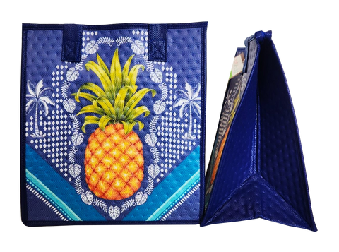 Tropical Paper Garden Hawaiian Hot/Cold Reusable Medium Bag - SILK NAVY