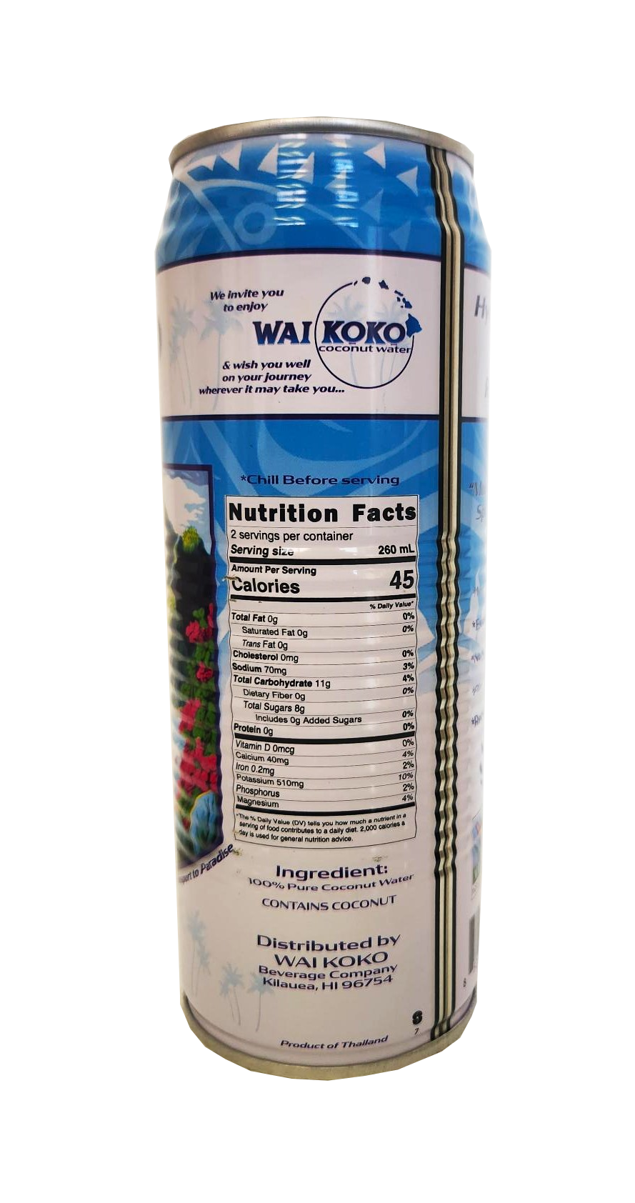 Wai Koko Coconut Water 100 Pure 17.5 oz Hawaii Food To You