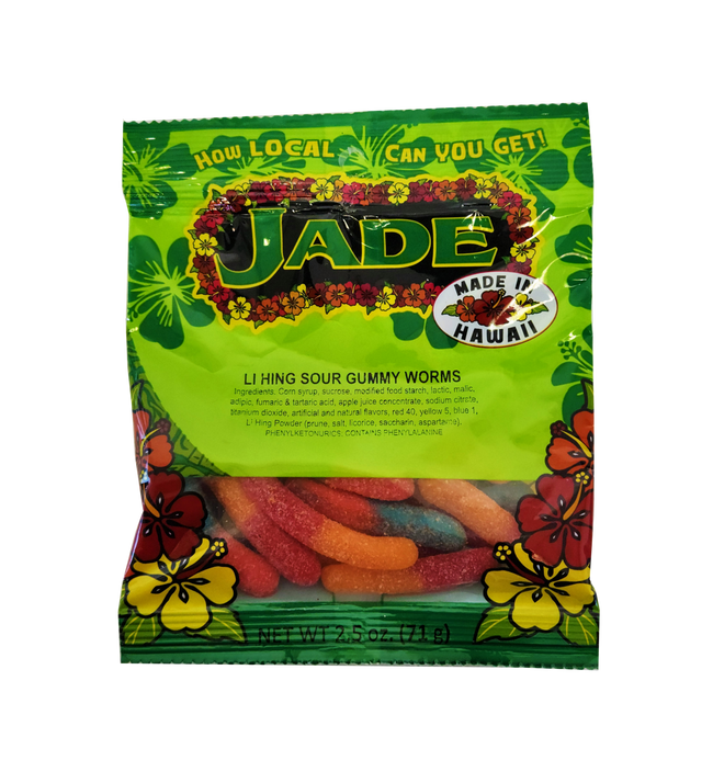 Jade Li Hing Sour Gummy Worms 2.5 oz (NOT FOR SALE TO CALIFORNIA)