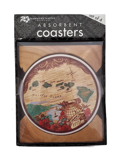 Hawaiian Ceramic Coasters - Brown Island Chain (Set of 4)