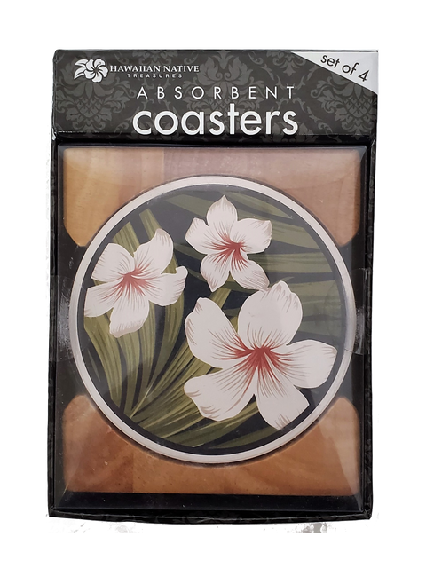 Hawaiian Ceramic Coasters - Plumeria Palm (Set of 4)