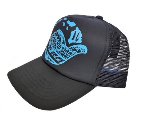 Hawaiian Headwear Tribal Shaka & Hawaiian Islands Foam Trucker Hat - Blue