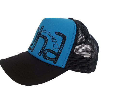 Hawaiian Headwear Tribal Aloha Foam Trucker Hat - Blue