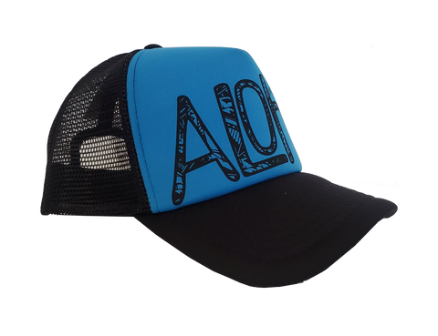 Hawaiian Headwear Tribal Aloha Foam Trucker Hat - Blue
