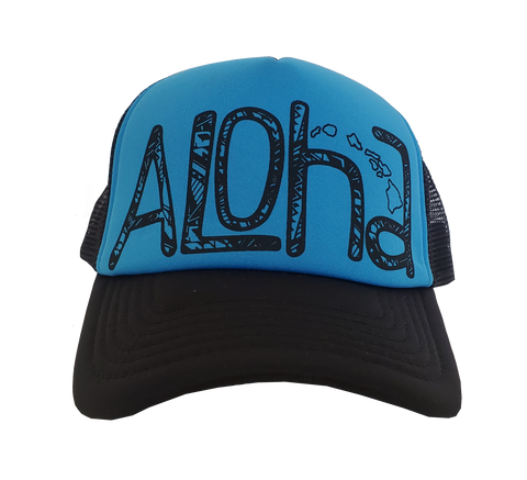 Hawaiian Headwear Tribal Aloha Foam Trucker Hat - Blue