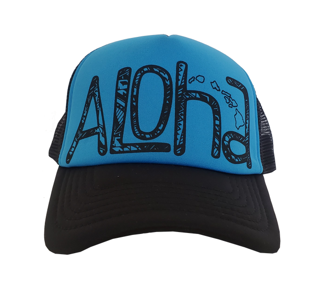 Hawaiian Headwear Tribal Aloha Foam Trucker Hat - Blue