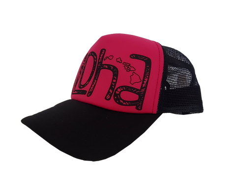 Hawaiian Headwear Tribal Aloha Foam Trucker Hat - Hot Pink