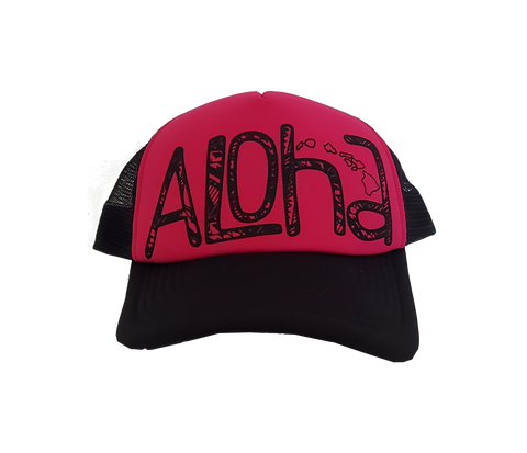 Hawaiian Headwear Tribal Aloha Foam Trucker Hat - Hot Pink