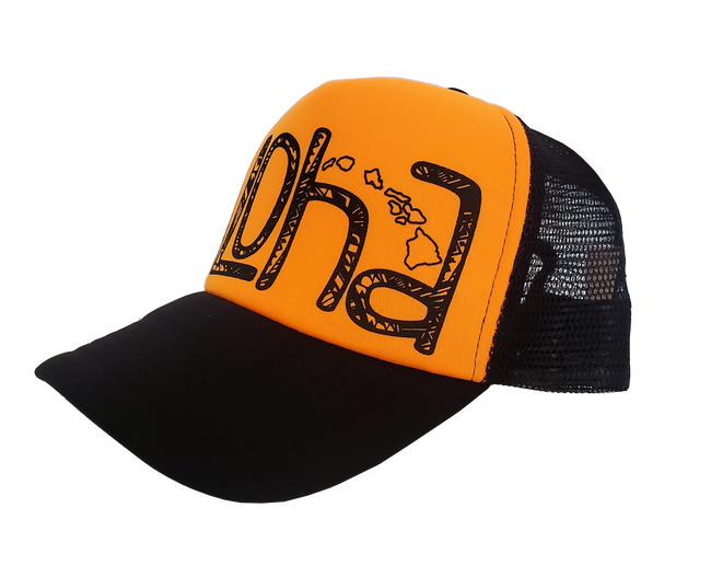Hawaiian Headwear Tribal Aloha Foam Trucker Hat - Orange