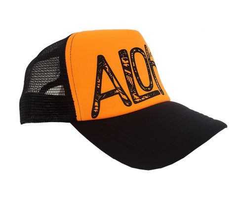 Hawaiian Headwear Tribal Aloha Foam Trucker Hat - Orange