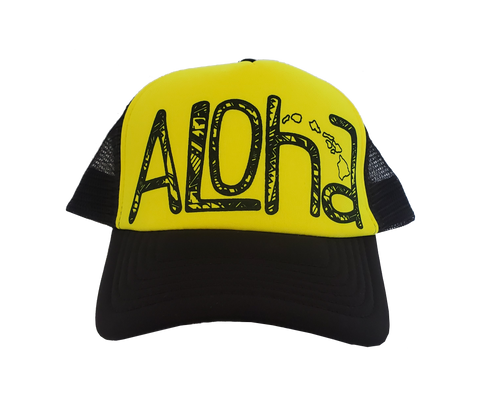 Hawaiian Headwear Tribal Aloha Foam Trucker Hat - Yellow