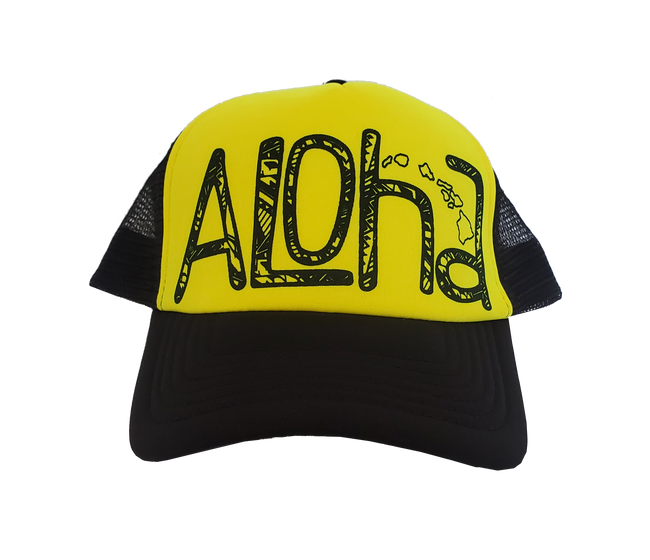 Hawaiian Headwear Tribal Aloha Foam Trucker Hat - Yellow
