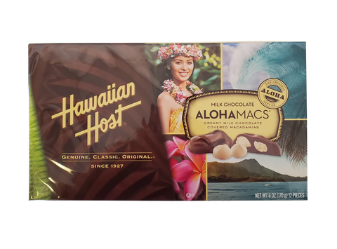 Hawaiian Host Milk Chocolate "ALOHAMACS" Creamy Milk Chocolate Covered Macadamias 6oz