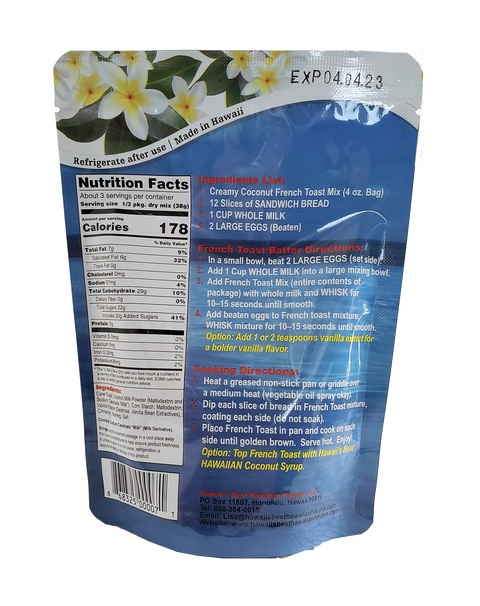 Hawaii's Best Hawaiian Creamy Coconut French Toast Mix 4oz
